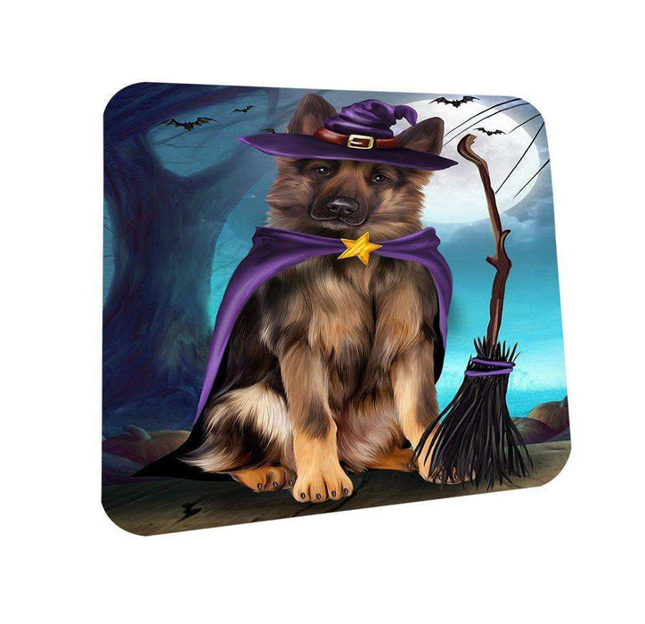 Happy Halloween Trick or Treat German Shepherd Dog Witch Coasters Set of 4