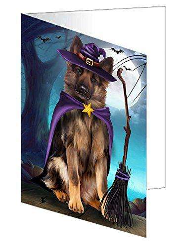 Happy Halloween Trick or Treat German Shepherd Dog Witch Handmade Artwork Assorted Pets Greeting Cards and Note Cards with Envelopes for All Occasions and Holiday Seasons