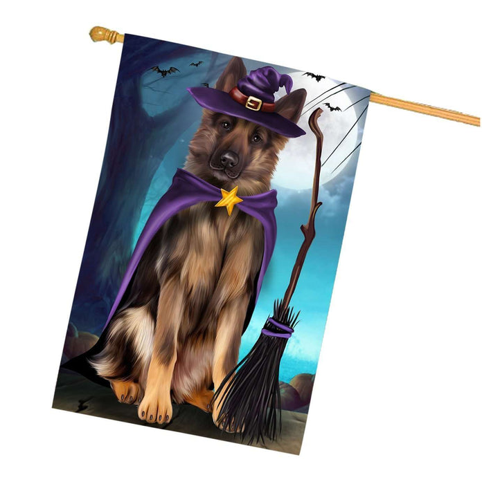 Happy Halloween Trick or Treat German Shepherd Dog Witch House Flag