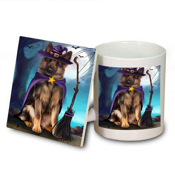 Happy Halloween Trick or Treat German Shepherd Dog Witch Mug and Coaster Set