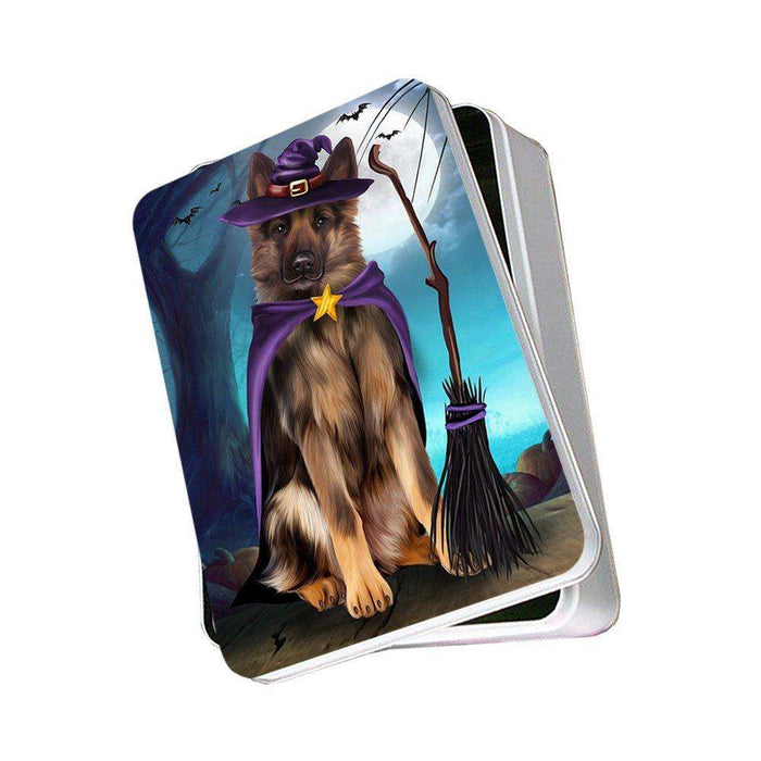 Happy Halloween Trick or Treat German Shepherd Dog Witch Photo Storage Tin