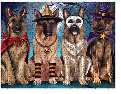 Happy Halloween Trick or Treat German Shepherds Dog in Costumes Puzzle with Photo Tin