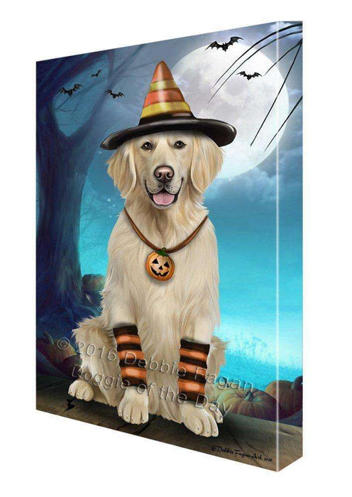 Happy Halloween Trick or Treat Golden Retriever Dog Candy Corn Canvas Wall Art
