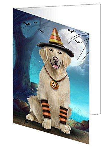 Happy Halloween Trick or Treat Golden Retriever Dog Candy Corn Handmade Artwork Assorted Pets Greeting Cards and Note Cards with Envelopes for All Occasions and Holiday Seasons