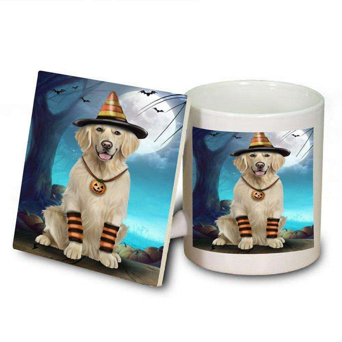 Happy Halloween Trick or Treat Golden Retriever Dog Candy Corn Mug and Coaster Set