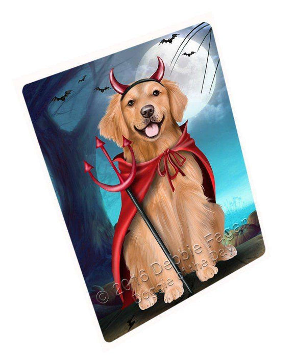 Happy Halloween Trick or Treat Golden Retriever Dog Devil Art Portrait Print Woven Throw Sherpa Plush Fleece Blanket