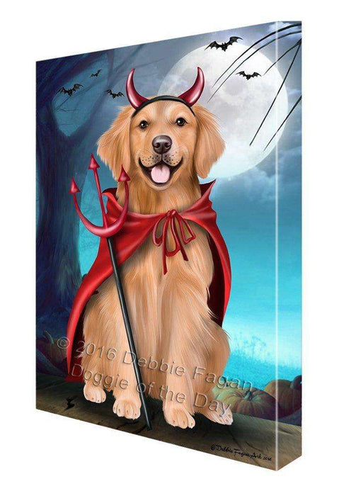 Happy Halloween Trick or Treat Golden Retriever Dog Devil Canvas Wall Art