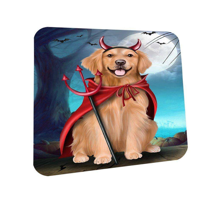 Happy Halloween Trick or Treat Golden Retriever Dog Devil Coasters Set of 4