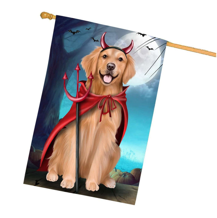 Happy Halloween Trick or Treat Golden Retriever Dog Devil House Flag