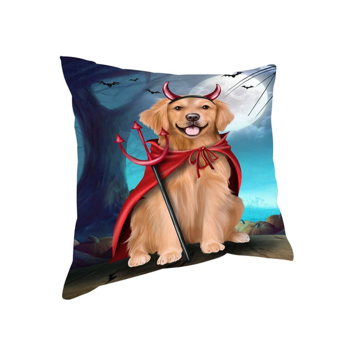 Happy Halloween Trick or Treat Golden Retriever Dog Devil Throw Pillow