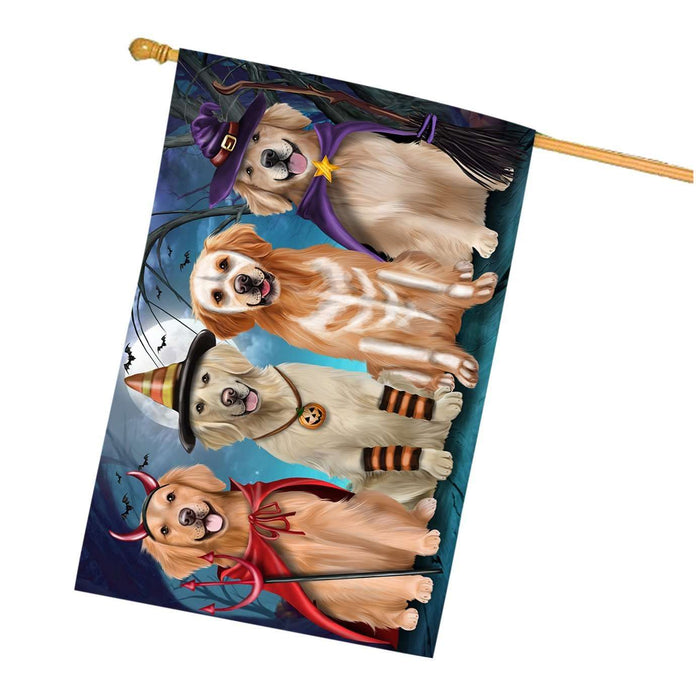 Happy Halloween Trick or Treat Golden Retriever Dog House Flag