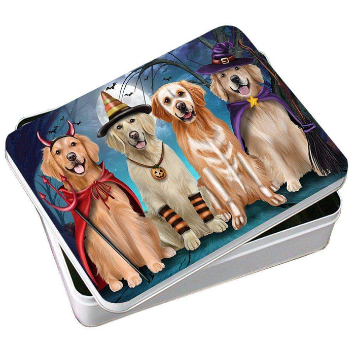 Happy Halloween Trick or Treat Golden Retriever Dog Photo Storage Tin