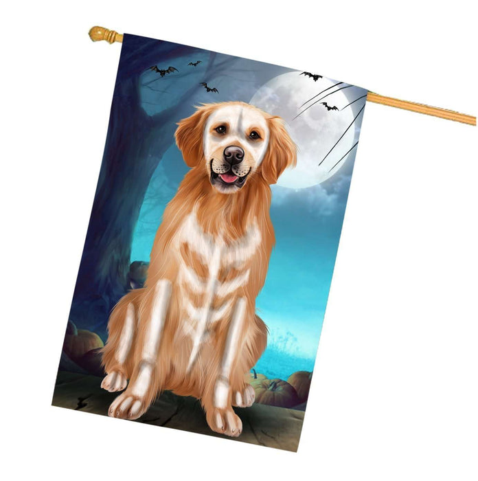 Happy Halloween Trick or Treat Golden Retriever Dog Skeleton House Flag