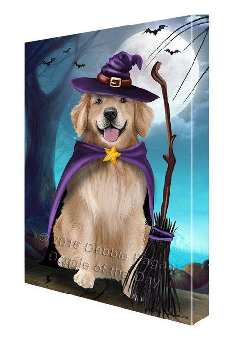 Happy Halloween Trick or Treat Golden Retriever Dog Witch Canvas Wall Art