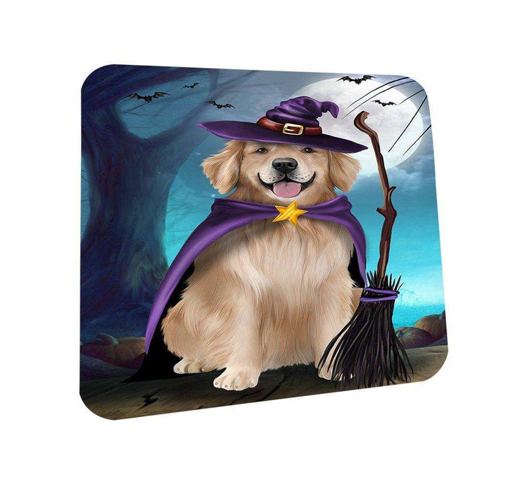 Happy Halloween Trick or Treat Golden Retriever Dog Witch Coasters Set of 4