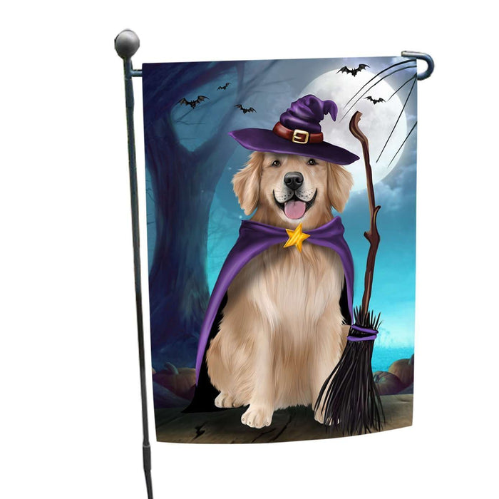 Happy Halloween Trick or Treat Golden Retriever Dog Witch Garden Flag