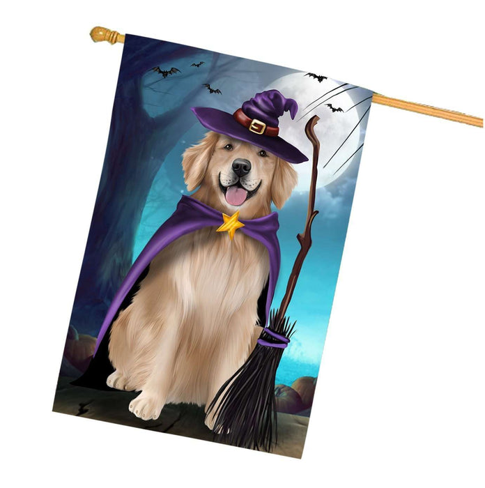 Happy Halloween Trick or Treat Golden Retriever Dog Witch House Flag