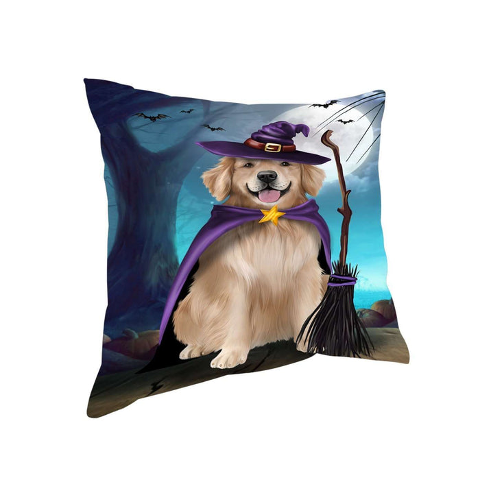 Happy Halloween Trick or Treat Golden Retriever Dog Witch Throw Pillow