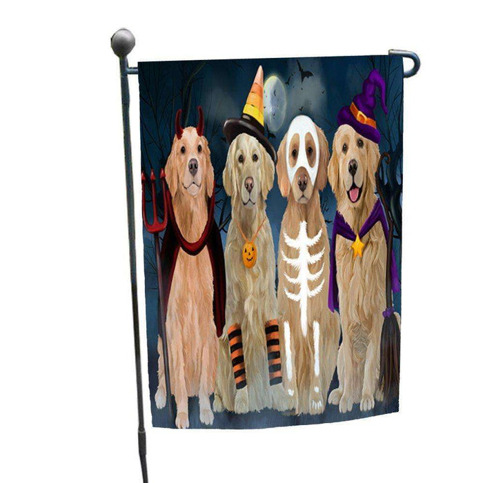 Happy Halloween Trick or Treat Golden Retrievers Dog in Costumes Garden Flag