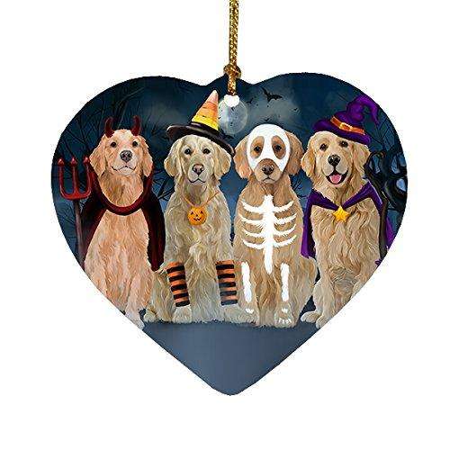 Happy Halloween Trick or Treat Golden Retrievers Dog in Costumes Heart Christmas Ornament