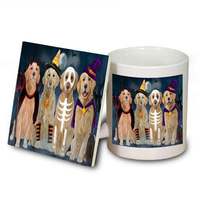 Happy Halloween Trick or Treat Golden Retrievers Dog in Costumes Mug and Coaster Set