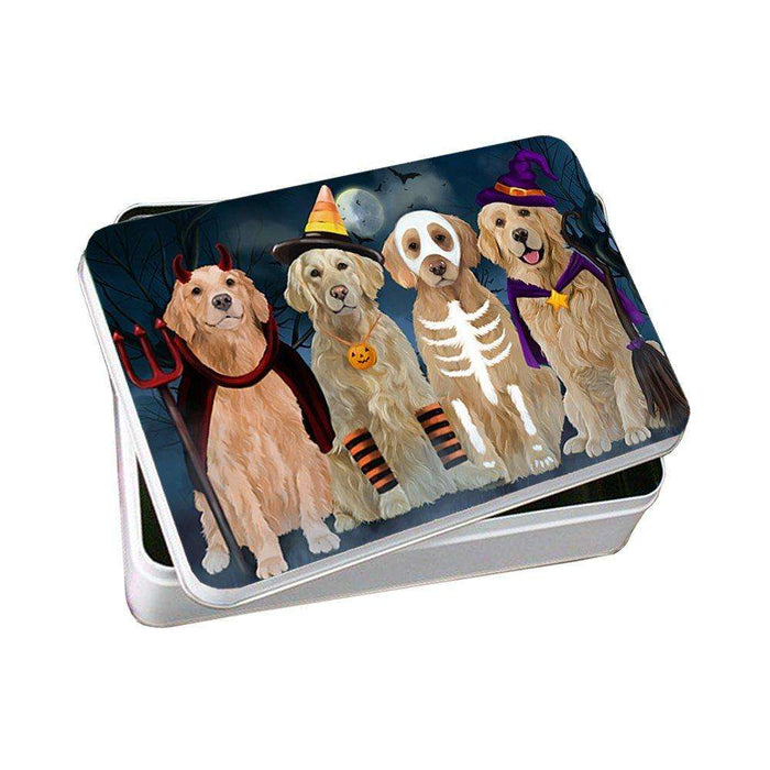 Happy Halloween Trick or Treat Golden Retrievers Dog in Costumes Photo Storage Tin