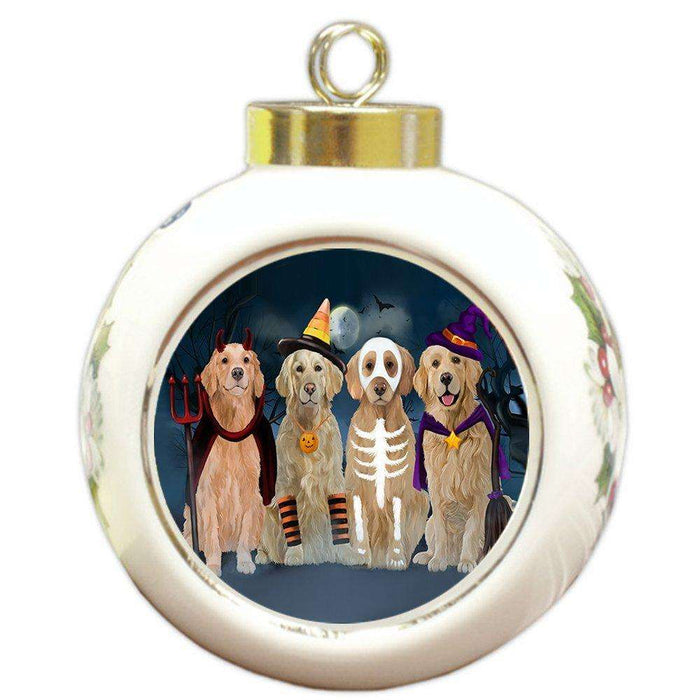 Happy Halloween Trick or Treat Golden Retrievers Dog in Costumes Round Ball Christmas Ornament