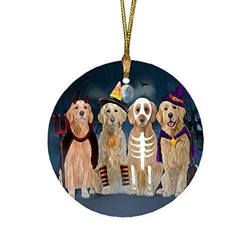 Happy Halloween Trick or Treat Golden Retrievers Dog in Costumes Round Christmas Ornament