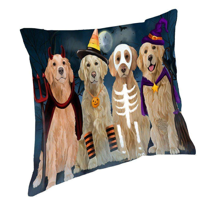 Happy Halloween Trick or Treat Golden Retrievers Dog in Costumes Throw Pillow