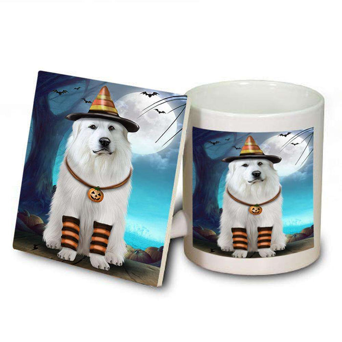 Happy Halloween Trick or Treat Great Pyrenee Dog Candy Corn Mug and Coaster Set MUC52498