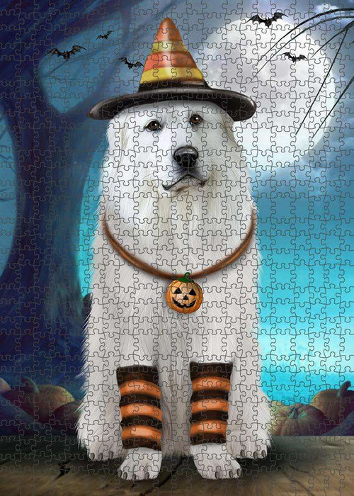 Happy Halloween Trick or Treat Great Pyrenee Dog Candy Corn Puzzle with Photo Tin PUZL61449