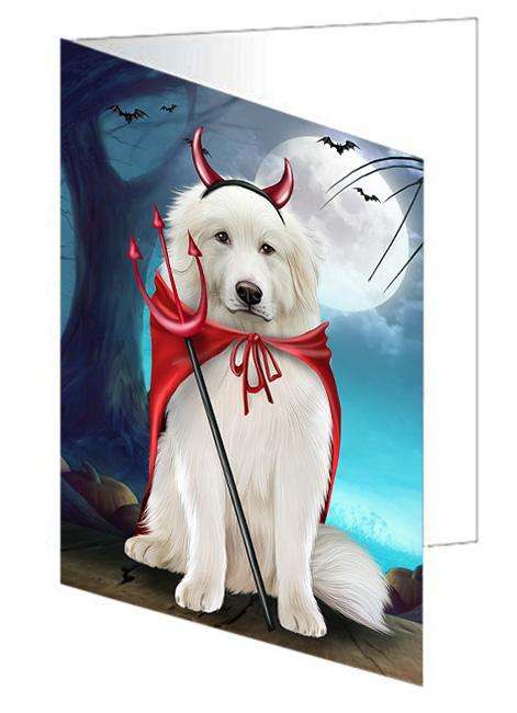 Happy Halloween Trick or Treat Great Pyrenee Dog Devil Handmade Artwork Assorted Pets Greeting Cards and Note Cards with Envelopes for All Occasions and Holiday Seasons GCD61604