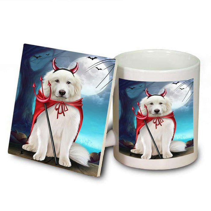 Happy Halloween Trick or Treat Great Pyrenee Dog Devil Mug and Coaster Set MUC52517