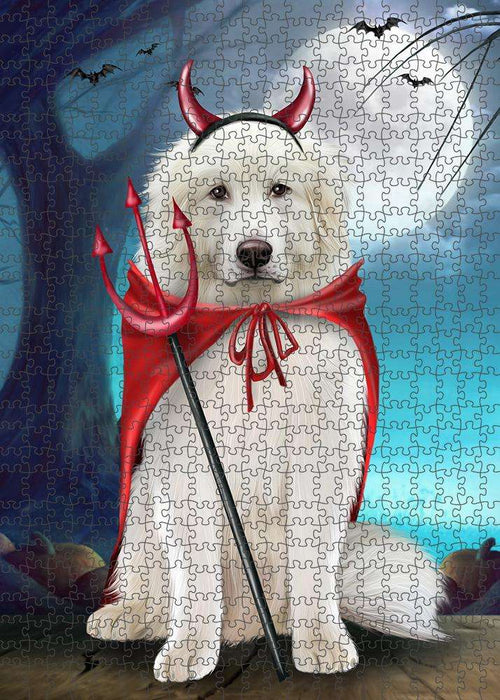 Happy Halloween Trick or Treat Great Pyrenee Dog Devil Puzzle with Photo Tin PUZL61506