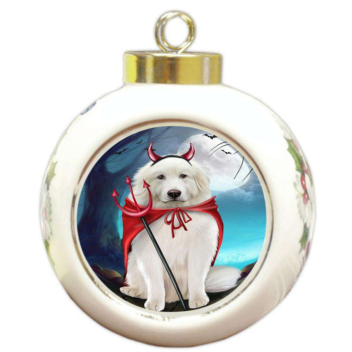 Happy Halloween Trick or Treat Great Pyrenee Dog Devil Round Ball Christmas Ornament RBPOR52525