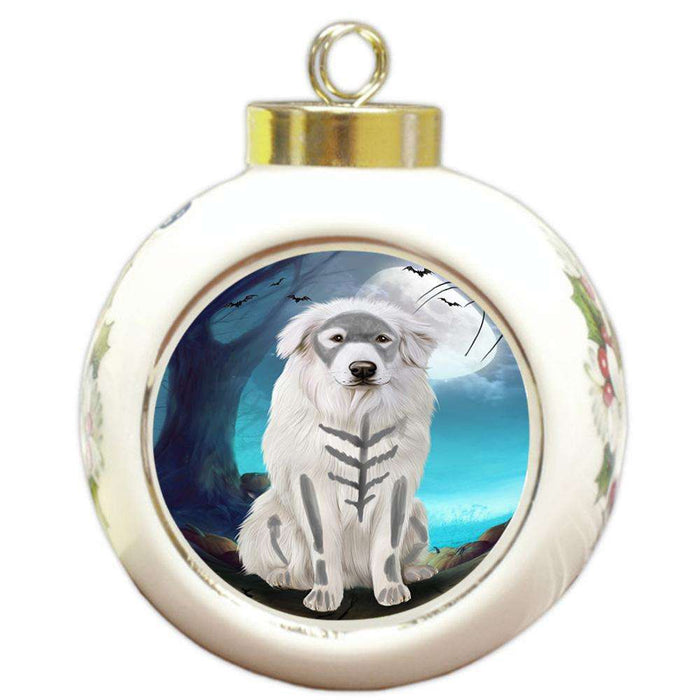 Happy Halloween Trick or Treat Great Pyrenee Dog Skeleton Round Ball Christmas Ornament RBPOR52544