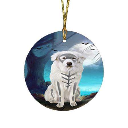 Happy Halloween Trick or Treat Great Pyrenee Dog Skeleton Round Flat Christmas Ornament RFPOR52535