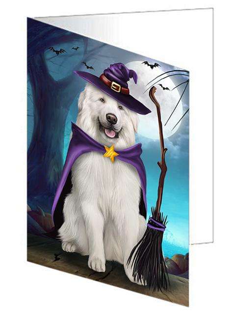 Happy Halloween Trick or Treat Great Pyrenee Dog Witch Handmade Artwork Assorted Pets Greeting Cards and Note Cards with Envelopes for All Occasions and Holiday Seasons GCD61718