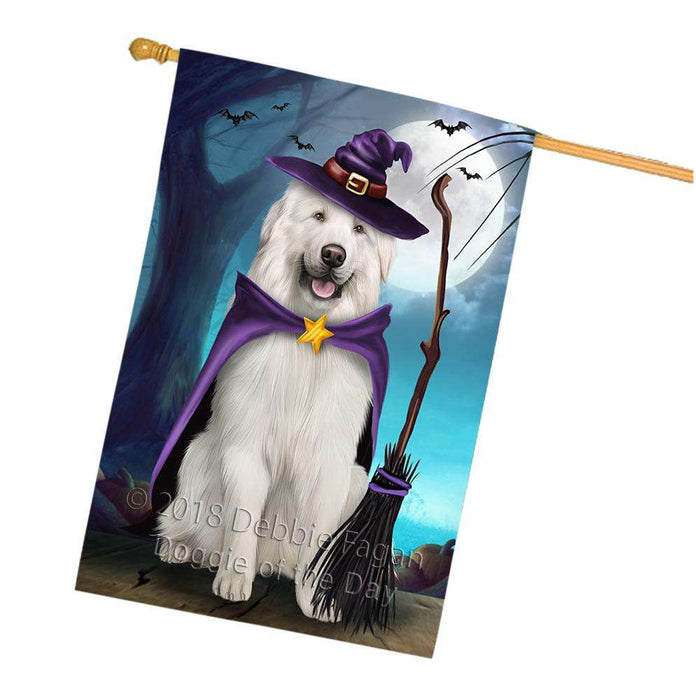 Happy Halloween Trick or Treat Great Pyrenee Dog Witch House Flag FLG52644