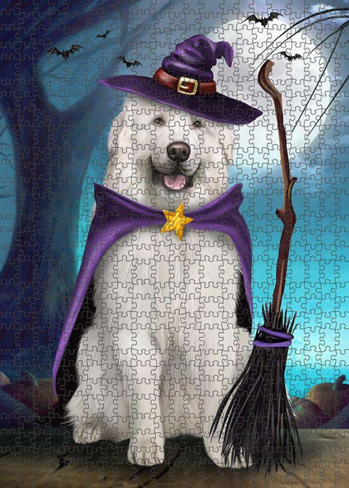 Happy Halloween Trick or Treat Great Pyrenee Dog Witch Puzzle with Photo Tin PUZL61620