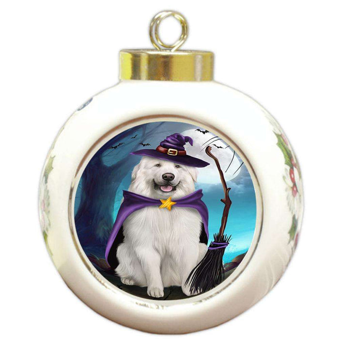 Happy Halloween Trick or Treat Great Pyrenee Dog Witch Round Ball Christmas Ornament RBPOR52563