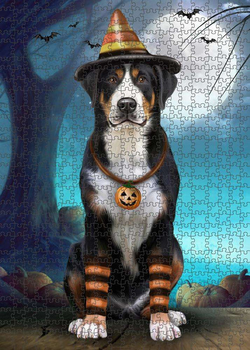 Happy Halloween Trick or Treat Greater Swiss Mountain Dog Candy Corn Puzzle with Photo Tin PUZL61452