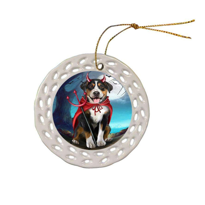 Happy Halloween Trick or Treat Greater Swiss Mountain Dog Devil Ceramic Doily Ornament DPOR52526