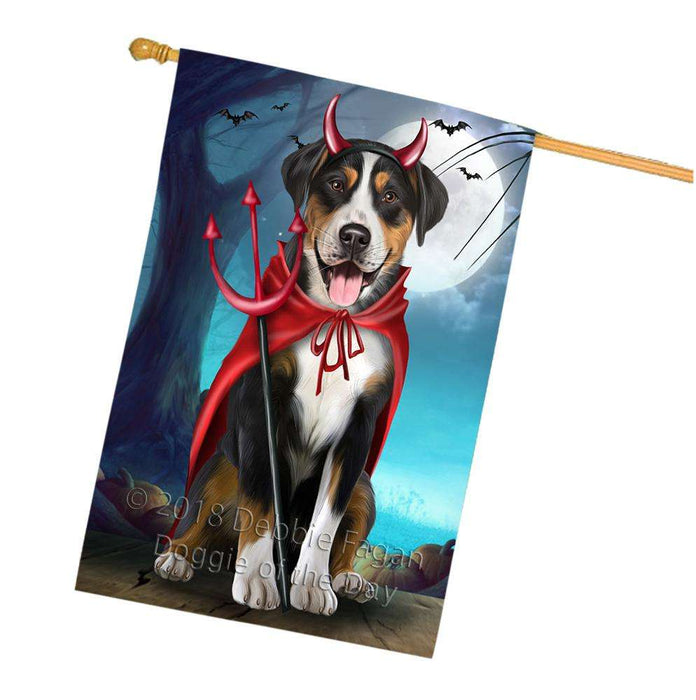 Happy Halloween Trick or Treat Greater Swiss Mountain Dog Devil House Flag FLG52607