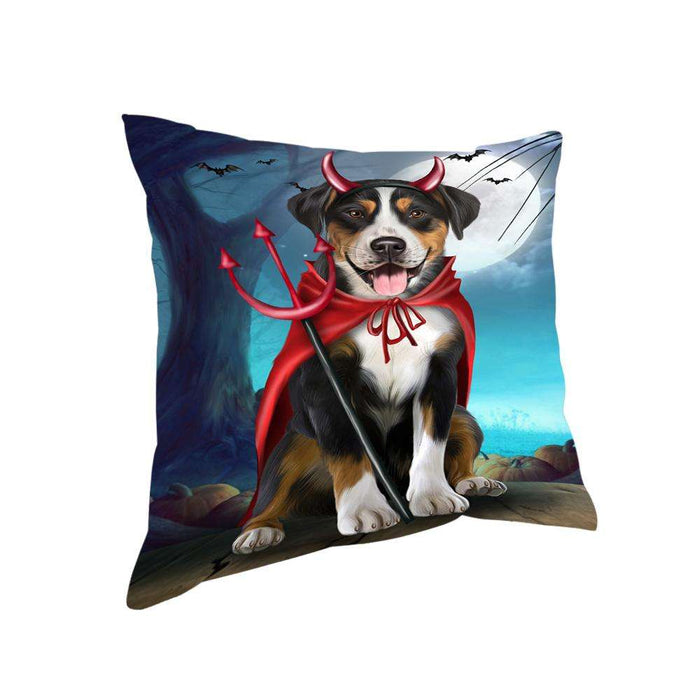 Happy Halloween Trick or Treat Greater Swiss Mountain Dog Devil Pillow PIL66260