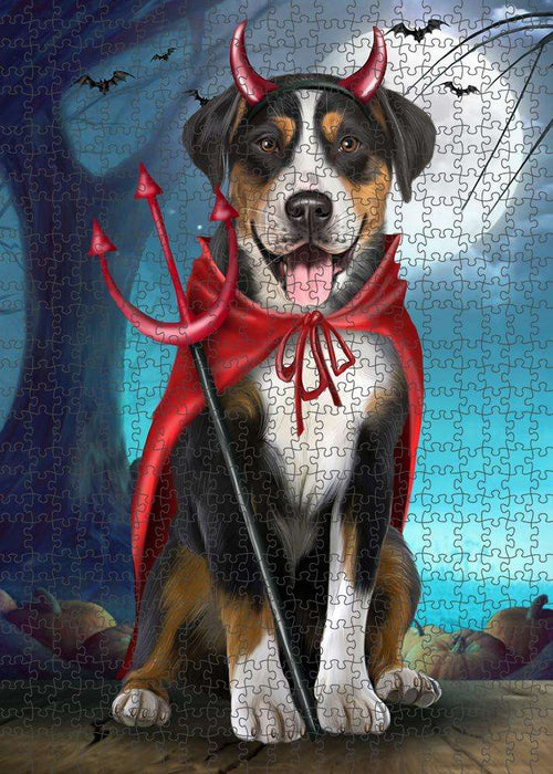 Happy Halloween Trick or Treat Greater Swiss Mountain Dog Devil Puzzle with Photo Tin PUZL61509