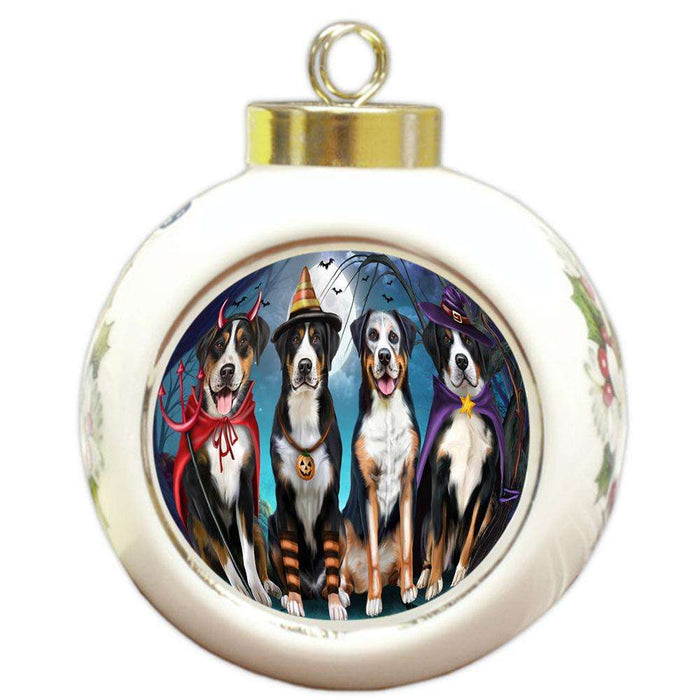 Happy Halloween Trick or Treat Greater Swiss Mountain Dog Round Ball Christmas Ornament RBPOR52583