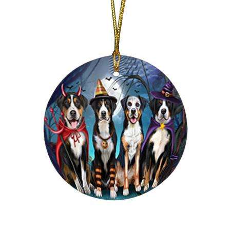 Happy Halloween Trick or Treat Greater Swiss Mountain Dog Round Flat Christmas Ornament RFPOR52574