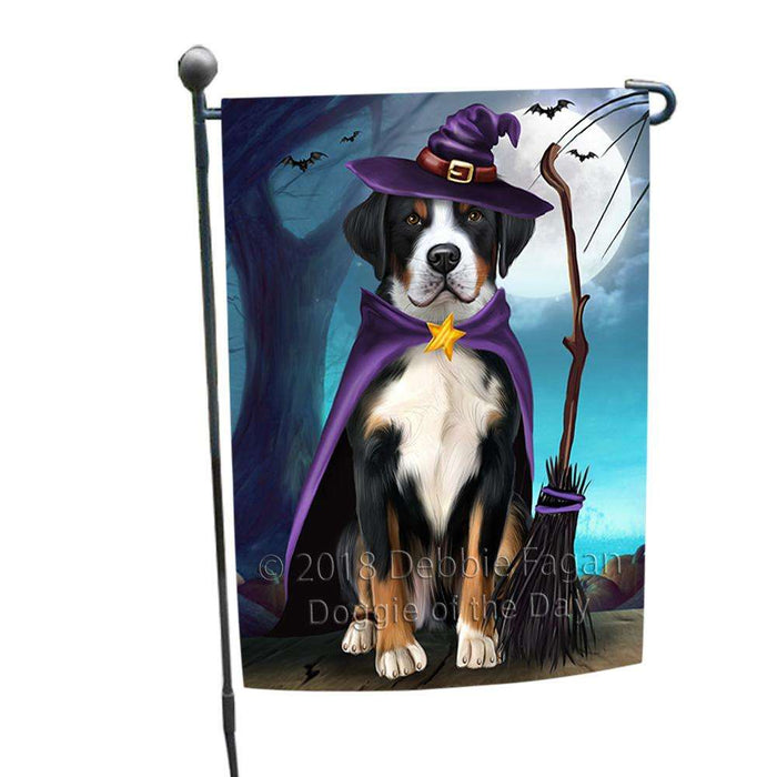 Happy Halloween Trick or Treat Greater Swiss Mountain Dog Witch Garden Flag GFLG52509