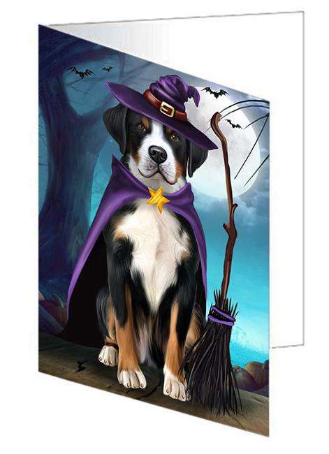 Happy Halloween Trick or Treat Greater Swiss Mountain Dog Witch Handmade Artwork Assorted Pets Greeting Cards and Note Cards with Envelopes for All Occasions and Holiday Seasons GCD61721